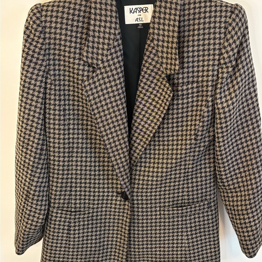 Kasper for ASL Black and Gray Blazer Tailored Houndstooth Jacket
